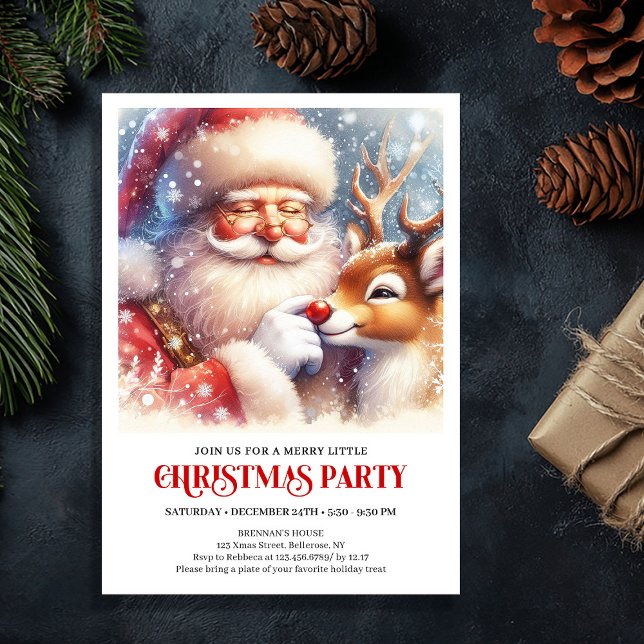 Invitation Célébration classique de Noël de Santa Rudolph la  (Classic Santa Rudolph Christmas Eve Celebration Invitation

)