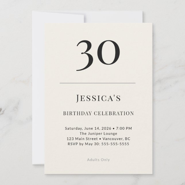 Invitation Célébration d'anniversaire 30 ans Classic Black &  (Devant)