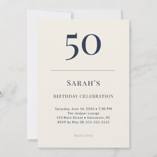 Invitation Célébration d'anniversaire 50 ans Classic Navy & C