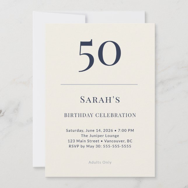 Invitation Célébration d'anniversaire 50 ans Classic Navy & C (Devant)