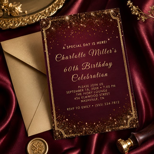 Invitation Célébration d'anniversaire 60 ans paillettes Bourg (Créateur téléchargé)