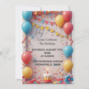 Invitation Célébration d'anniversaire avec ballons