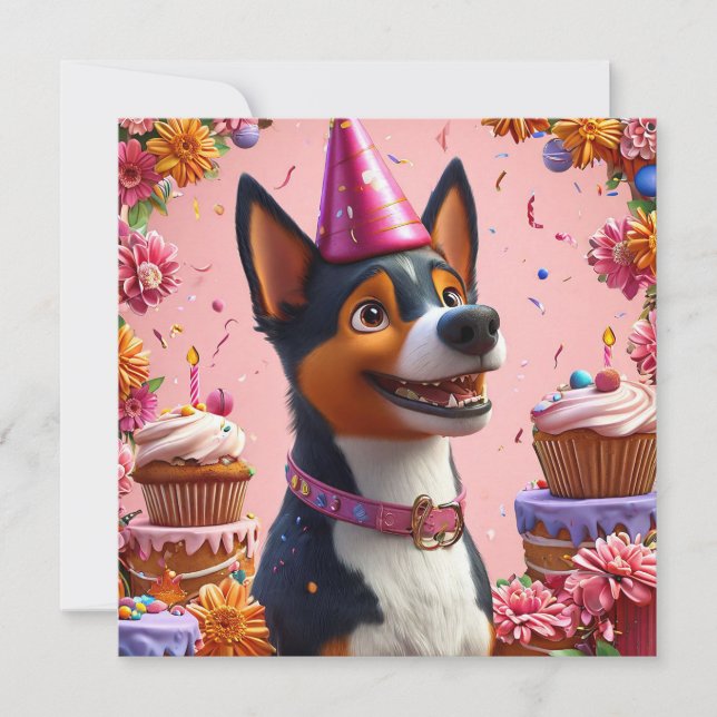 Invitation Célébration d'anniversaire avec un chien heureux (Devant)