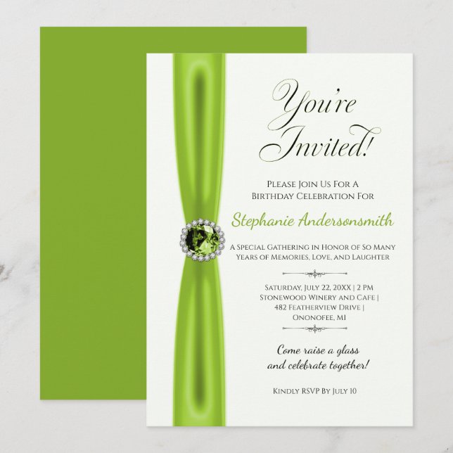 Invitation Célébration d'anniversaire d'août - Péridot (Devant / Derrière)