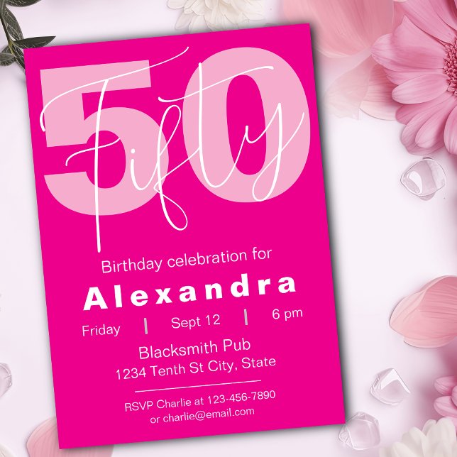 Invitation Célébration d'anniversaire de 50 ans rose et blanc (Créateur téléchargé)
