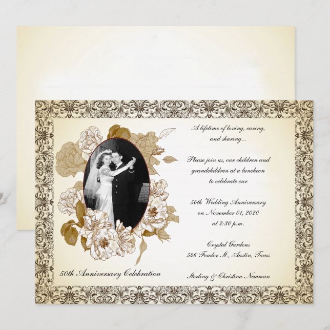 Invitation Célébration d'anniversaire de 50 ans vintage (Devant / Derrière)