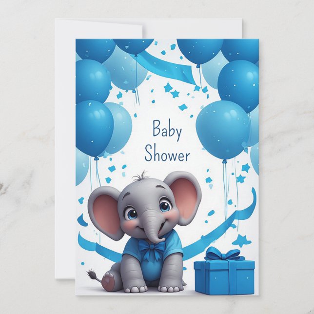 Invitation Célébration d'anniversaire de bébé éléphant 🐘 (Devant)