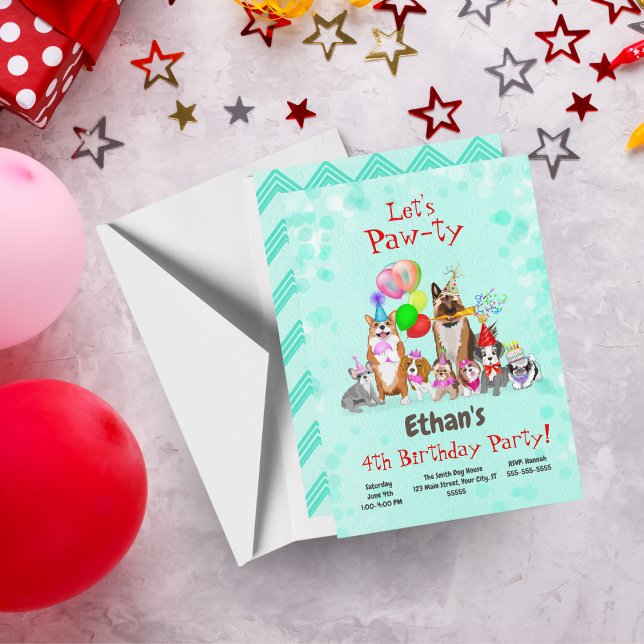 Invitation Célébration d'anniversaire de chiens mignons, fais (Créateur téléchargé)