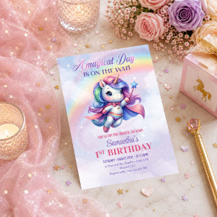 Invitation Célébration d'anniversaire de fille licorne pastel