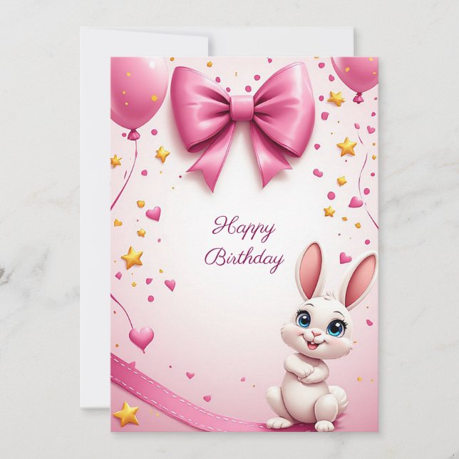 Invitation Célébration d'anniversaire de lapin mignon 🐰 (Devant)