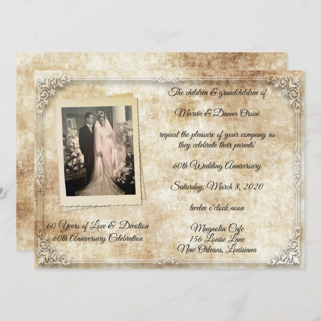 Invitation Célébration d'anniversaire de mariage vintage (Devant / Derrière)