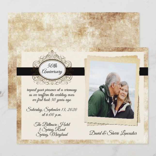 Invitation Célébration d'anniversaire de mariage vintage (Devant / Derrière)