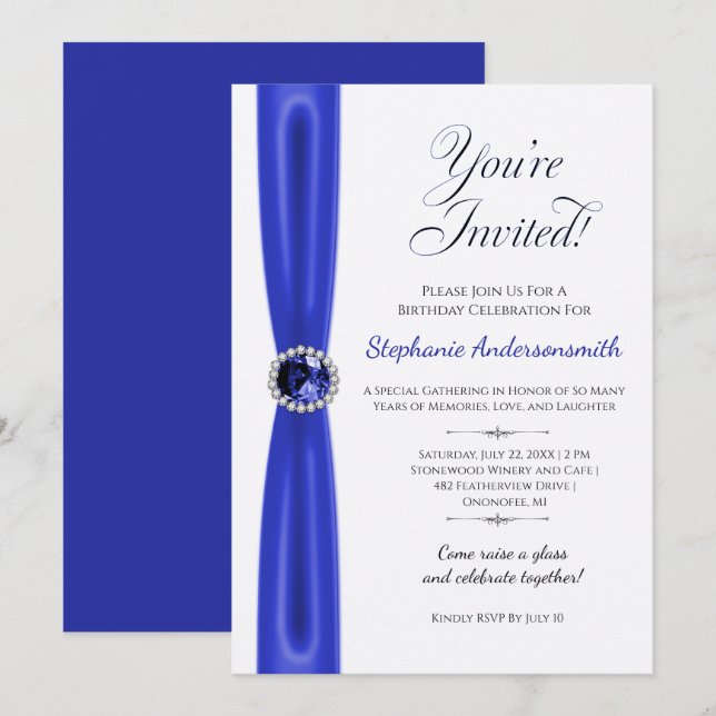 Invitation Célébration d'anniversaire de septembre - Saphir b (Devant / Derrière)