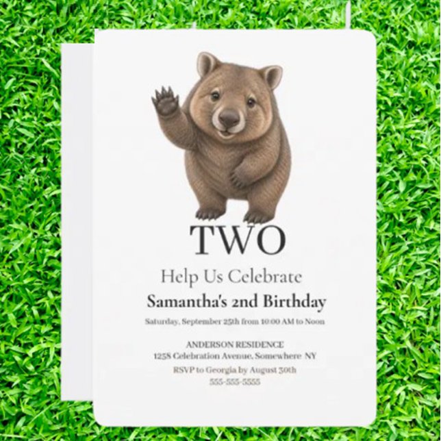 Invitation Célébration d'anniversaire de wombat (Imagine a birthday party where a cuddly wombat is the guest of honor   )