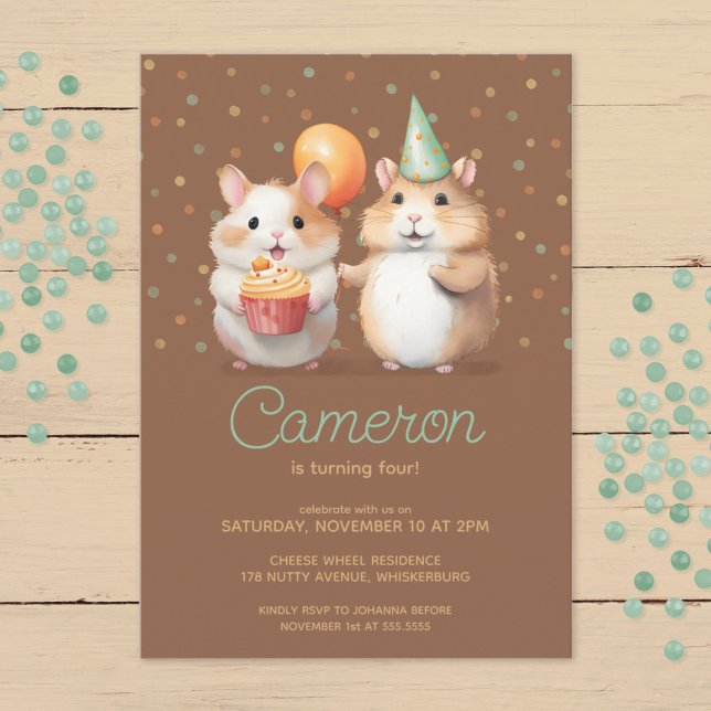 Invitation Célébration d'anniversaire du mignon duo hamster (Créateur téléchargé)