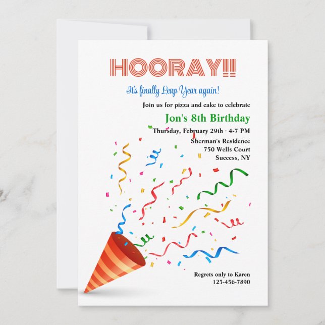 Invitation Célébration d'anniversaire d'une année bissextile (Devant)