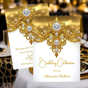 Invitation Célébration d'anniversaire élégante diamants or bl