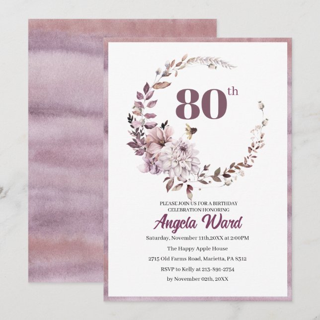 Invitation Célébration d'anniversaire élégante  floral paille (Devant / Derrière)