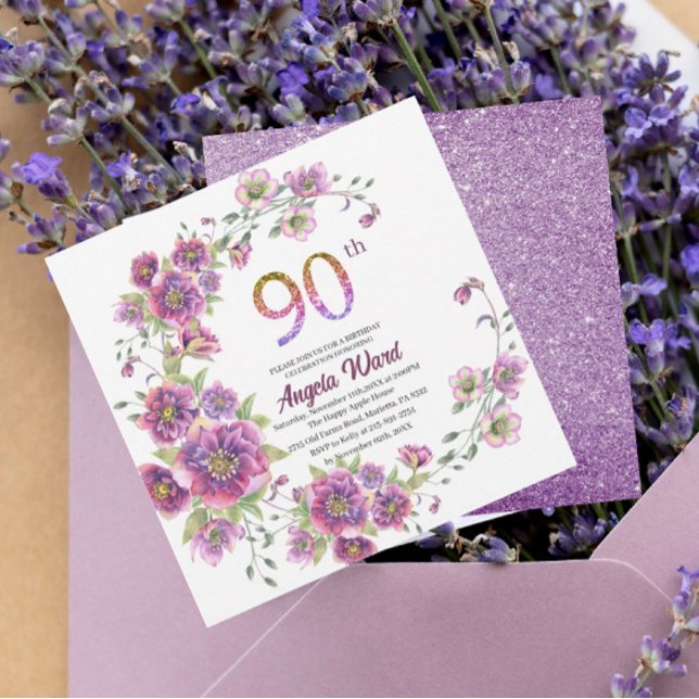 Invitation Célébration d'anniversaire élégante  paillettes fl (Créateur téléchargé)