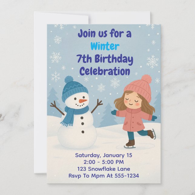 Invitation Célébration d'anniversaire en hiver (Devant)