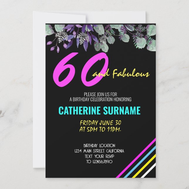 Invitation Célébration d'anniversaire fabuleux 60 ans (Devant)