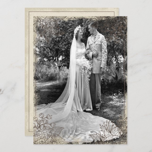 Invitation Célébration d'anniversaire floral vintage (Devant / Derrière)