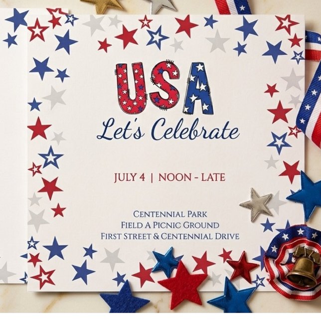 Invitation Célébration d'anniversaire Fun USA Rouge Blanc et  (Créateur téléchargé)