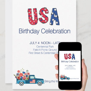 Invitation Célébration d'anniversaire Fun USA Rouge Blanc et