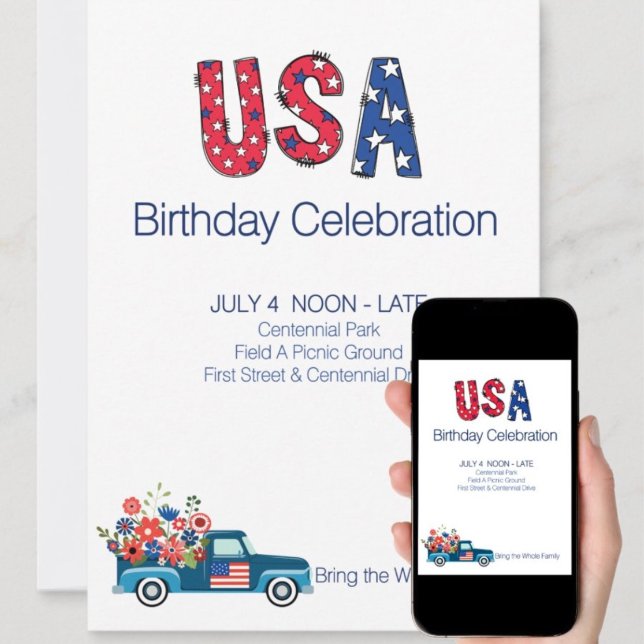 Invitation Célébration d'anniversaire Fun USA Rouge Blanc et  (Créateur téléchargé)