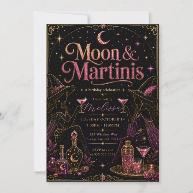 Invitation Célébration d'anniversaire Moon & Martinis (Devant)