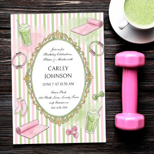 Invitation Célébration d'anniversaire Pilates rose et Matcha