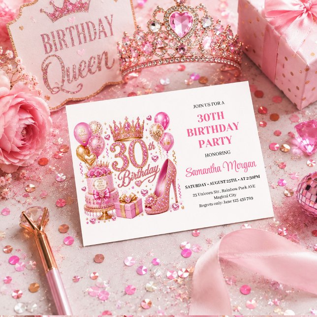 Invitation Célébration d'anniversaire Rose Gold Pink Sparkle  (Rose Gold Pink Sparkle Thirty Birthday Celebration Invitation

)