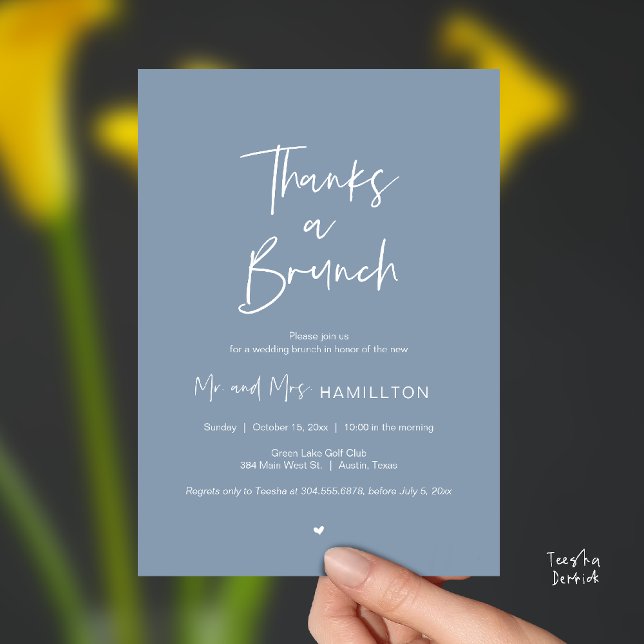 Invitation Célébration d'après-mariage, Merci pour un Brunch (Thanks a Brunch, Post modern wedding celebration, wedding crew, Invitation card, dusty Blue)