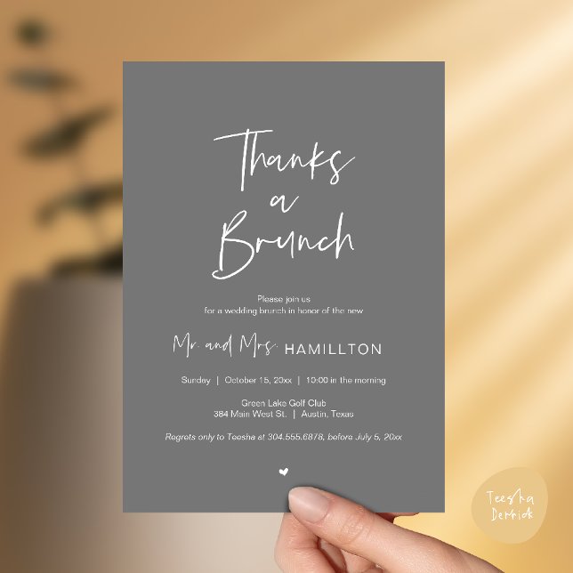 Invitation Célébration d'après mariage, Merci pour un Brunch (Thanks a Brunch, Post modern wedding celebration, wedding crew, Invitation card, Dark Grey)