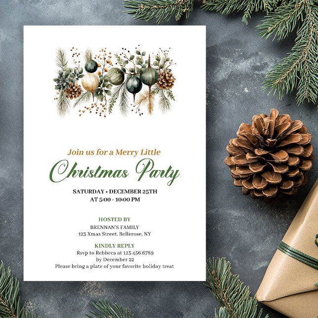 Invitation Célébration d'arbre de Noël vert et or élégant (Stylish Green And Gold Christmas Tree Celebration)
