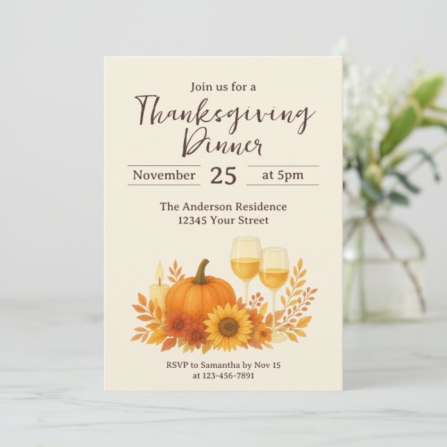 Invitation Célébration d'automne - Elégant Thanksgiving Gold (Debout devant)