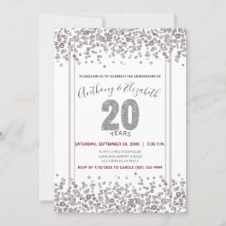 Invitation Célébration de 20 ans de mariage de style paillett