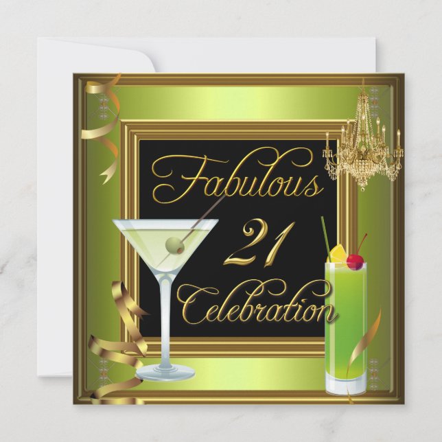 Invitation Célébration de 21 ans Fabulueuse Anniversaire Vert (Devant)