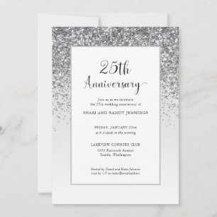 Invitation Célébration de 25 ans de mariage pailleté argent é
