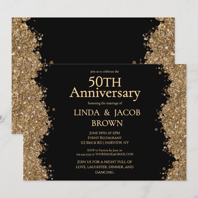 Invitation Célébration de 50 ans de mariage Champagne Paillet (Devant / Derrière)