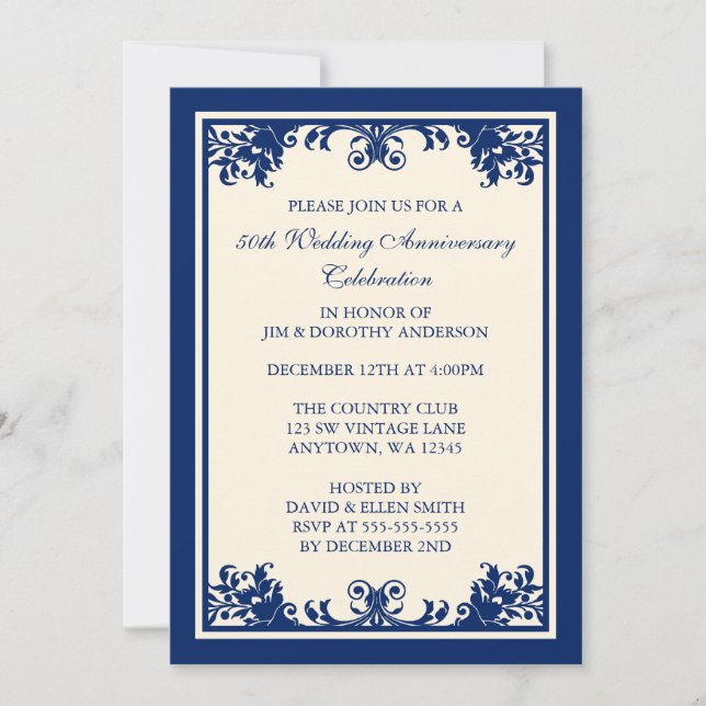 Invitation Célébration de 50 ans de mariage - Parchemin marin (Devant)