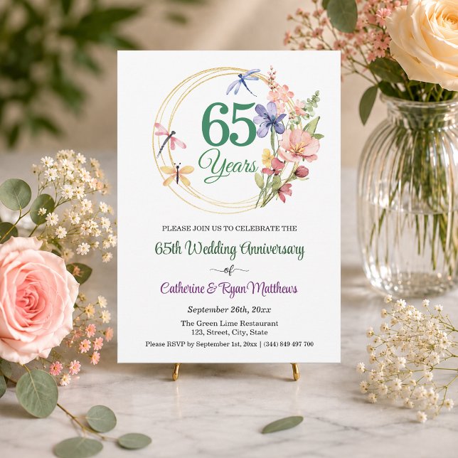 Invitation Célébration de 65 ans de mariage cadre en or flora (Créateur téléchargé)