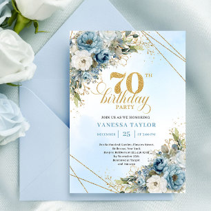 Invitation Célébration de 70 ans Luxe Bleu Poussiéreux