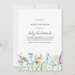 Invitation Célébration de Baby Shower aux Fleurs Sauvages Mul