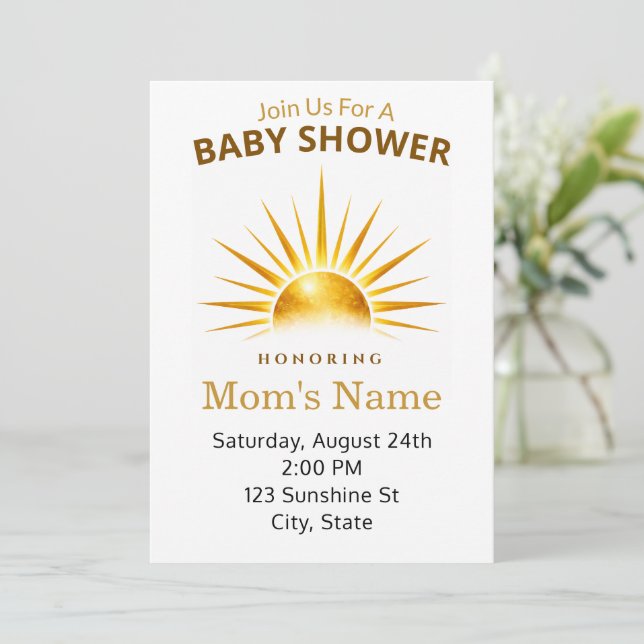 Invitation Célébration de Baby Shower Gold Sunrise (Debout devant)