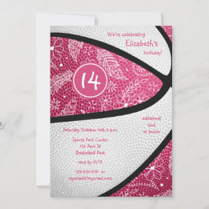 Invitation célébration de basket-ball à motif floral blanc et