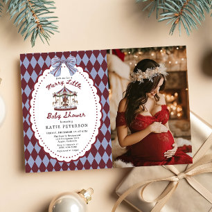 Invitation Célébration de bébé à Noël avec un carrousel joyeu