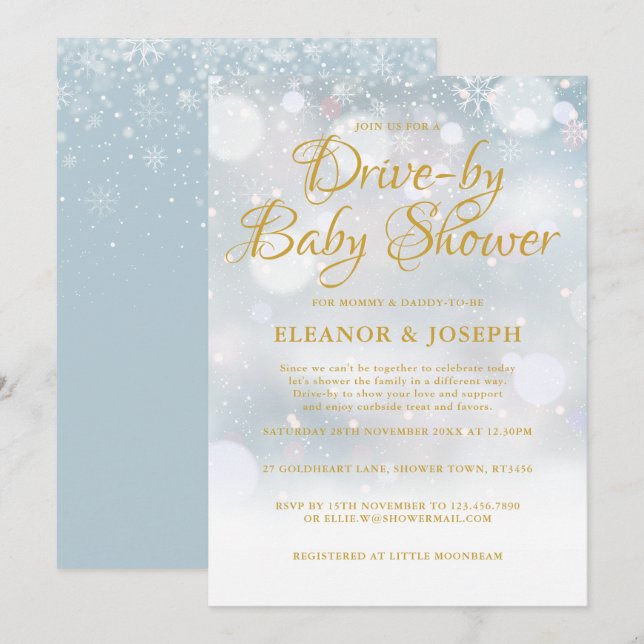 Invitation Célébration de bébé en hiver pour couples avec pas (Devant / Derrière)