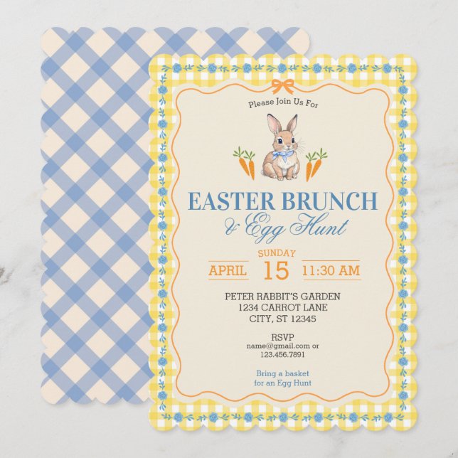 Invitation Célébration de chasse aux œufs de brunch du lapin  (Devant / Derrière)