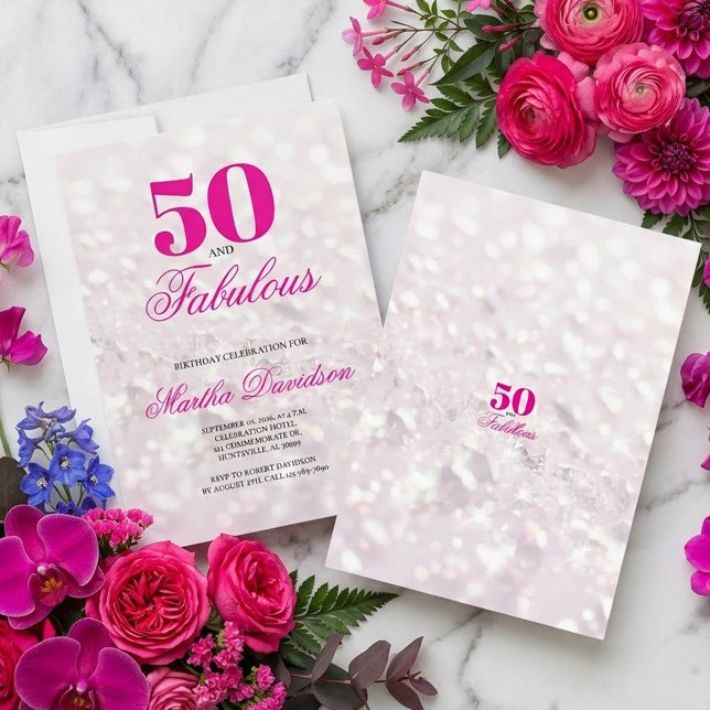 Invitation Célébration de cristal glamour 50 & fabuleux (50 & Fabulous Crystal Glam Celebration Invitation)